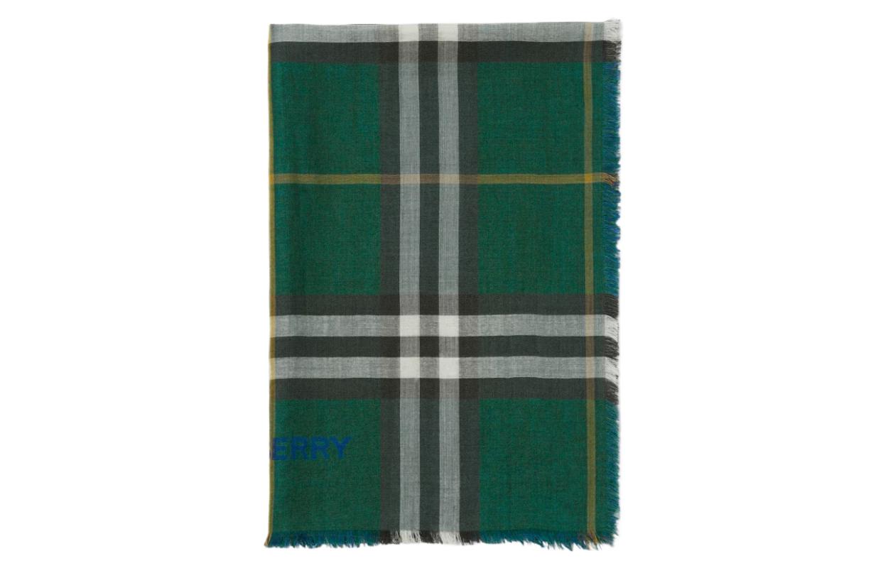 Burberry  Double-Sided Check Wool Scarf in Green. 80846531 圖 4