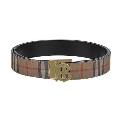 Burberry Double-Sided Leather Belt with Check Pattern, Multicolor, 3.5cm Wide. 80548851