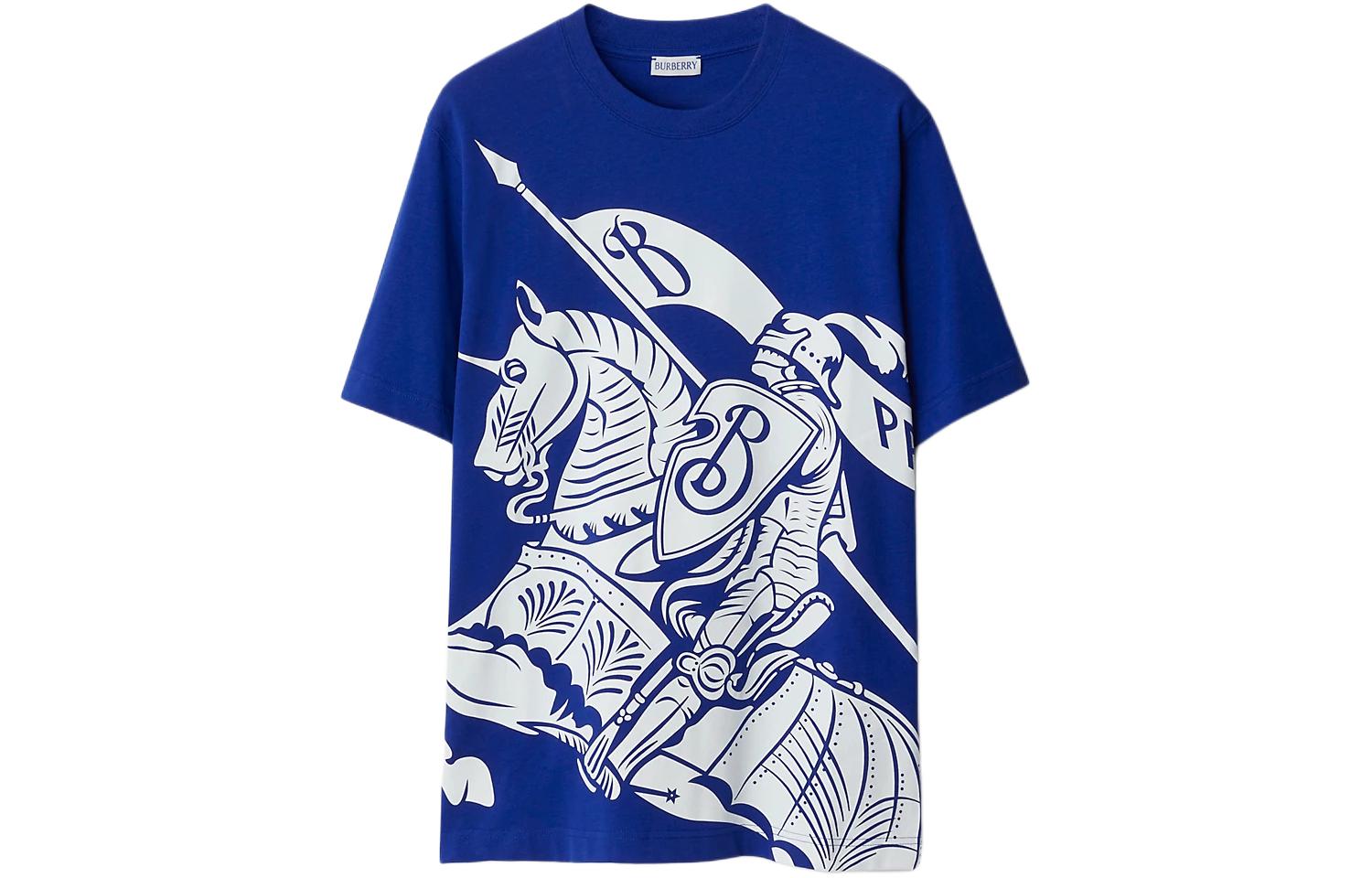 Burberry  Equestrian Knight Print Crew Neck T-Shirt in Knight Blue. 80897431