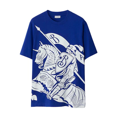 Burberry Equestrian Knight Print Crew Neck T-Shirt in Knight Blue. 80897431