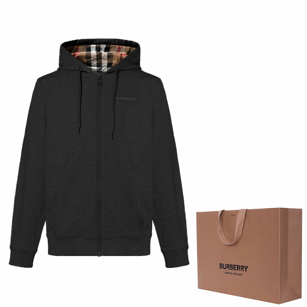 Shop Burberry FW24 Logo Sulaman Hoodie Hitam. 80843761