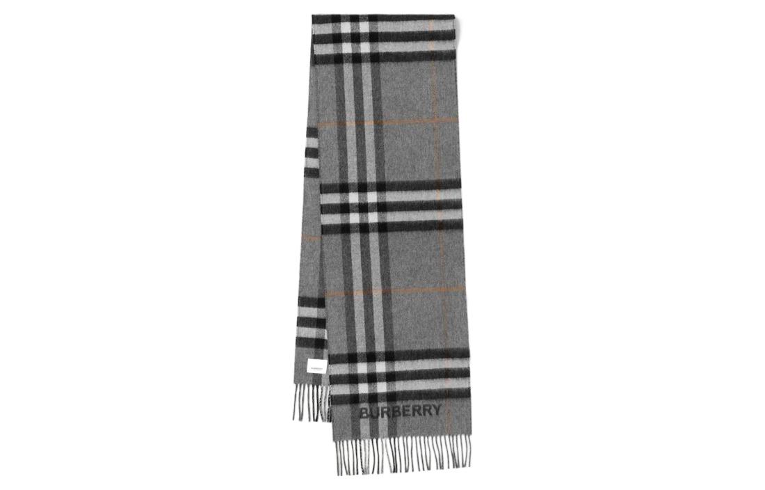 Burberry  Gray Cashmere Check Fringe Scarf. 80592771 圖 2