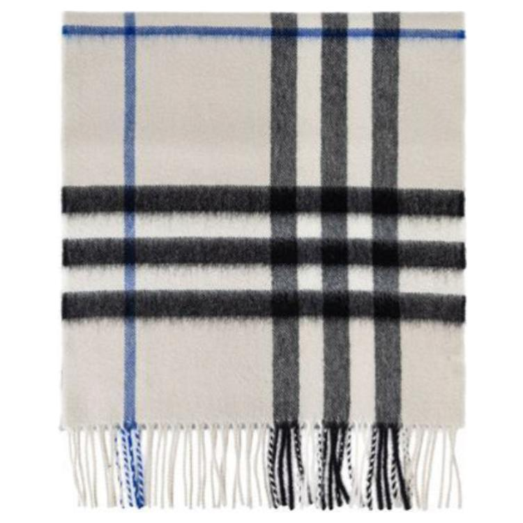 Burberry  Gray Cashmere Scarf with Check Print and Tassels. 8085927A3888 圖 2