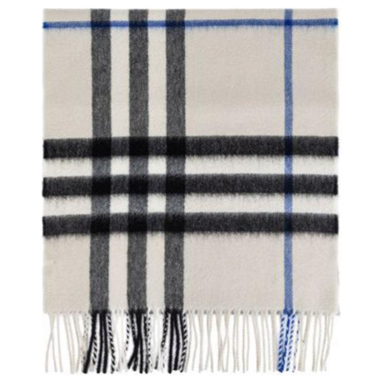 Burberry  Gray Cashmere Scarf with Check Print and Tassels. 8085927A3888 圖 3