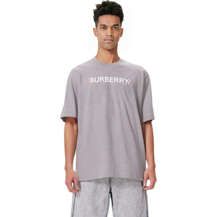 Shop Burberry Kelabu Baju-T Oversized Cetakan Huruf Kapas 80530121