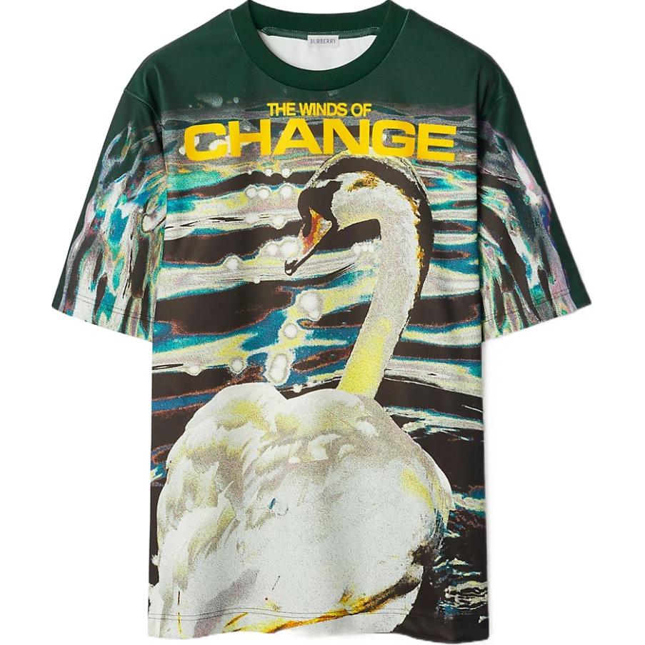 Burberry  Gray Swan Alphabet Print Crew Neck T-Shirt. 80778731