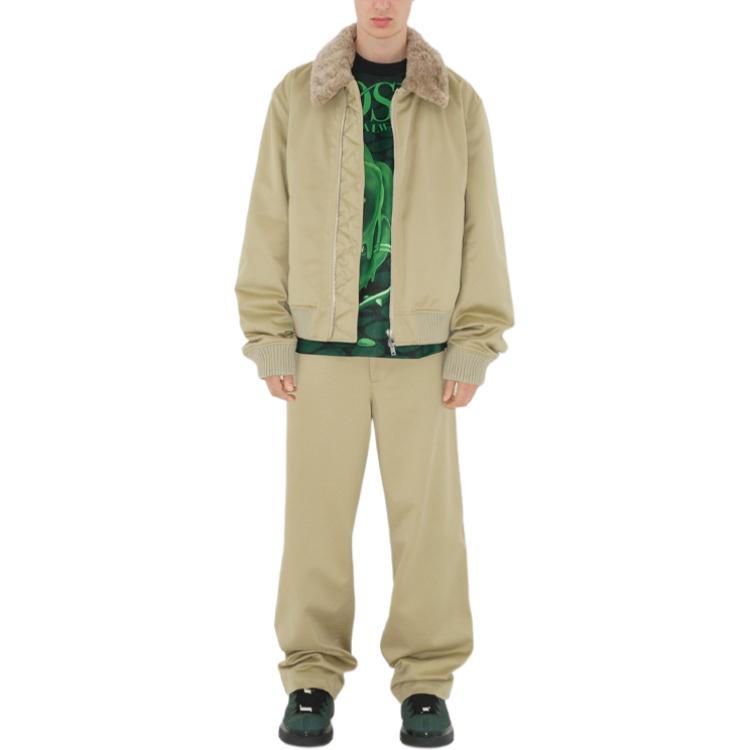 Shop Burberry Celana Hijau Casual Loose Fit dengan Kantong Resleting Solid 80788761