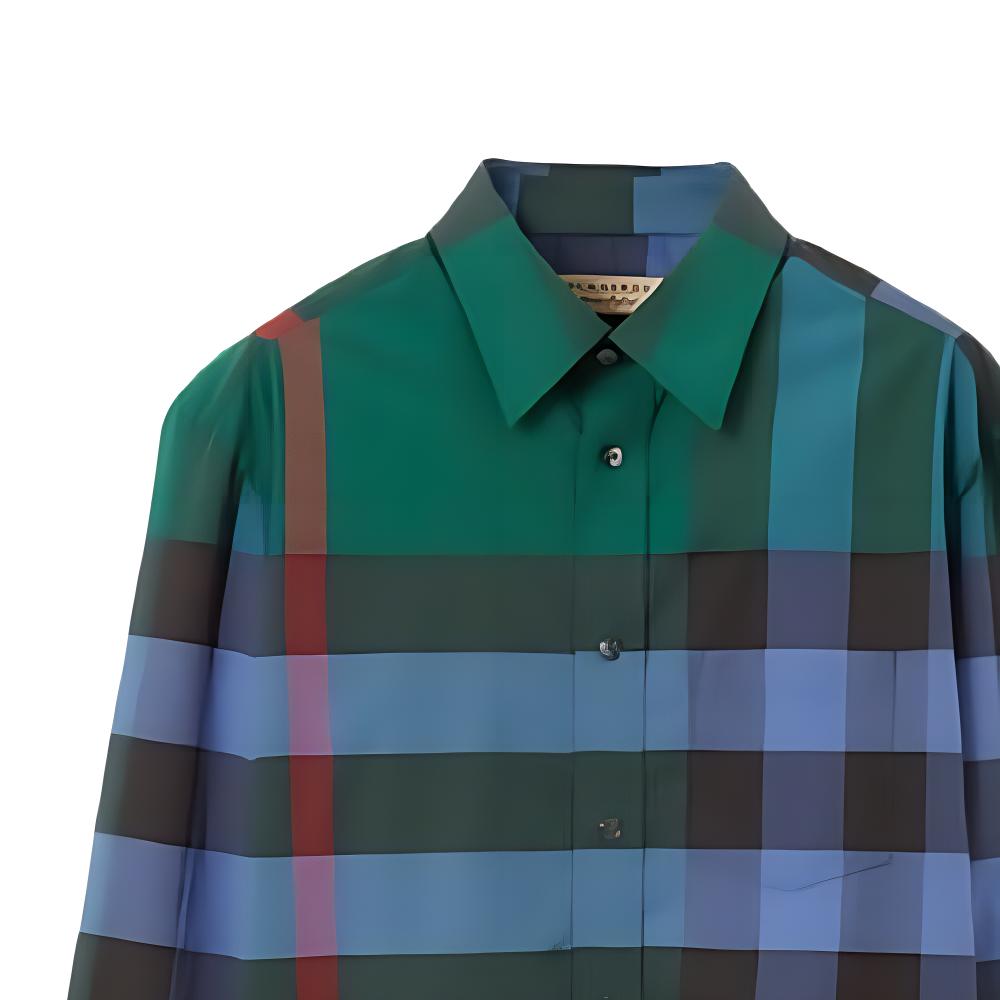 Shop Kemeja Lengan Panjang Kotak-Kotak Hijau Burberry. 80466221