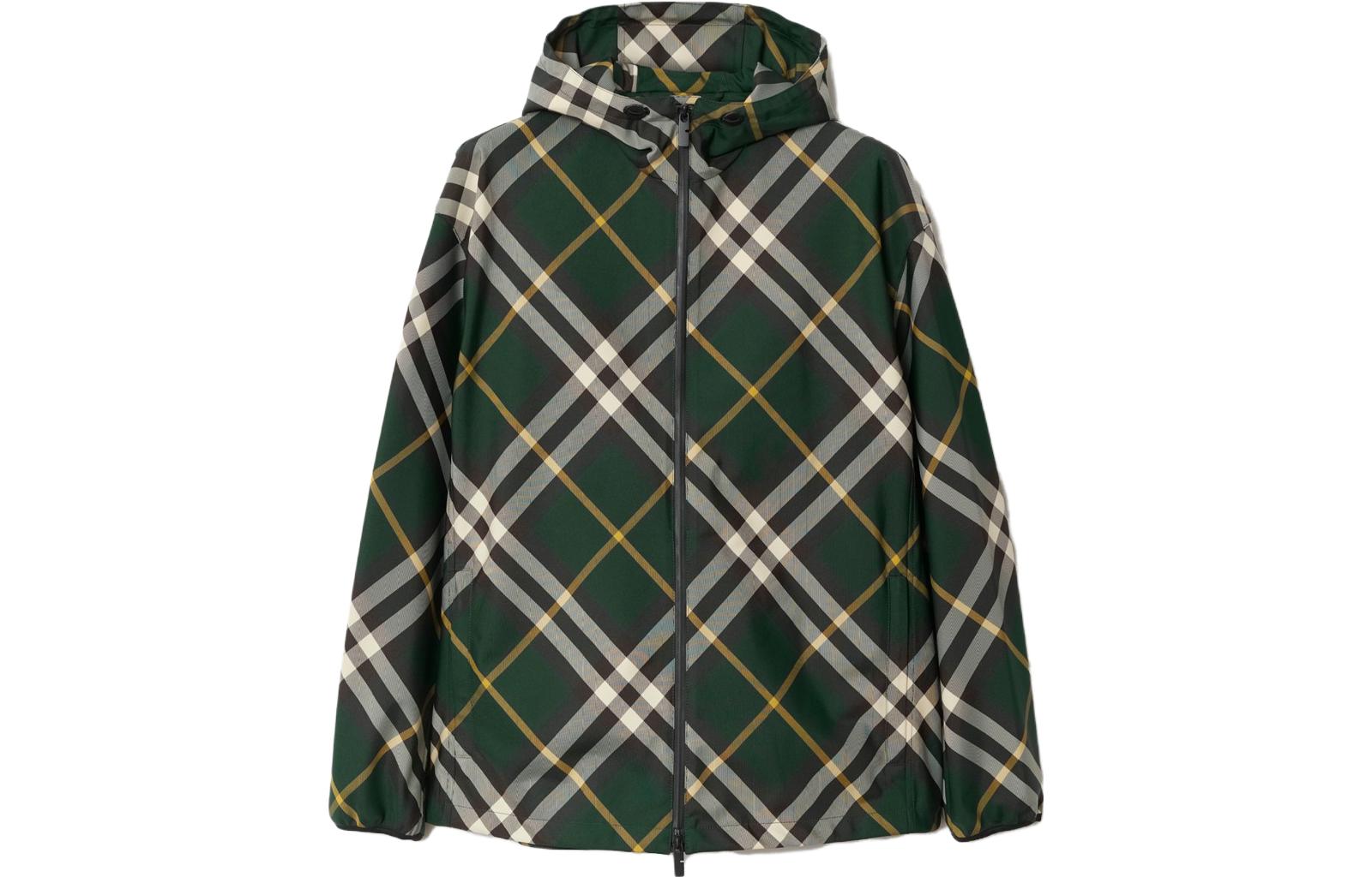 Burberry  Green Checkered Hooded Zip Casual Jacket. 80818951