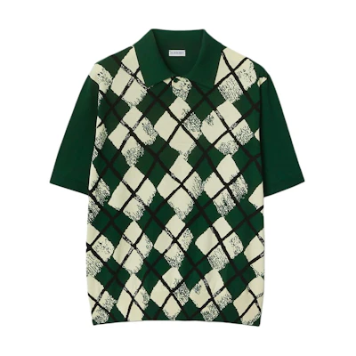 Burberry Green Colorblock Diamond Pattern Knit Polo Shirt 80831931