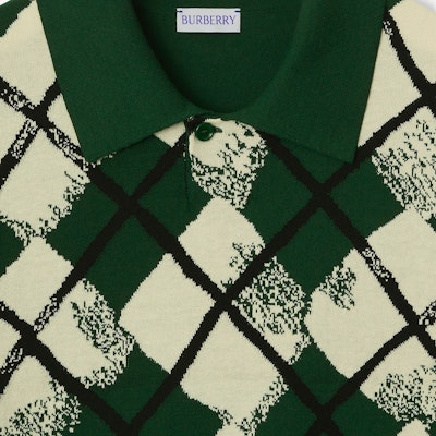 Burberry 綠色撞色菱形格紋針織POLO衫 80831931 Cheap Burberry 綠色撞色菱形格紋針織POLO衫 80831931