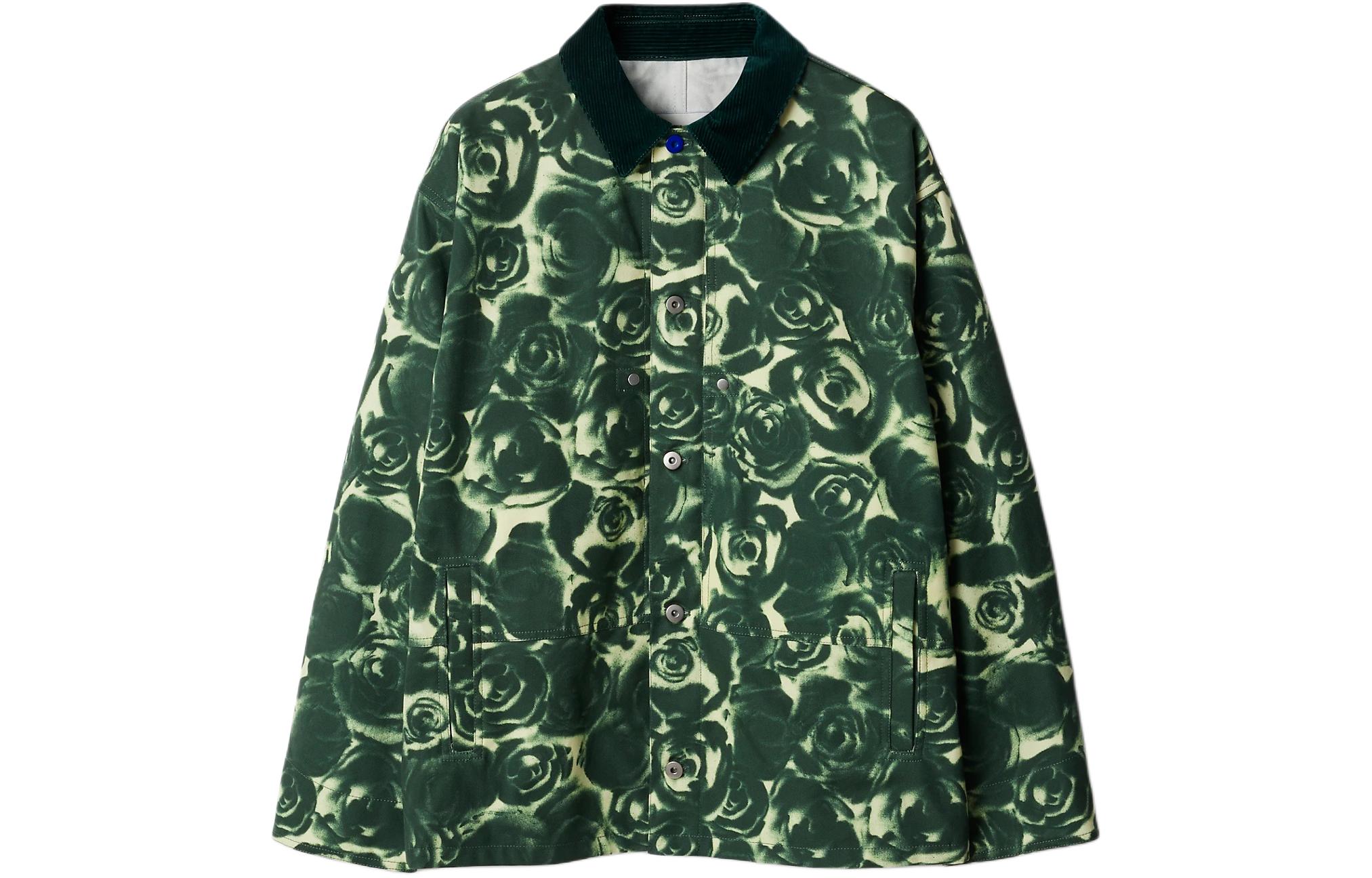Burberry  Green Floral Rose Cotton Jacket with Button Closure and Collar. 80806141