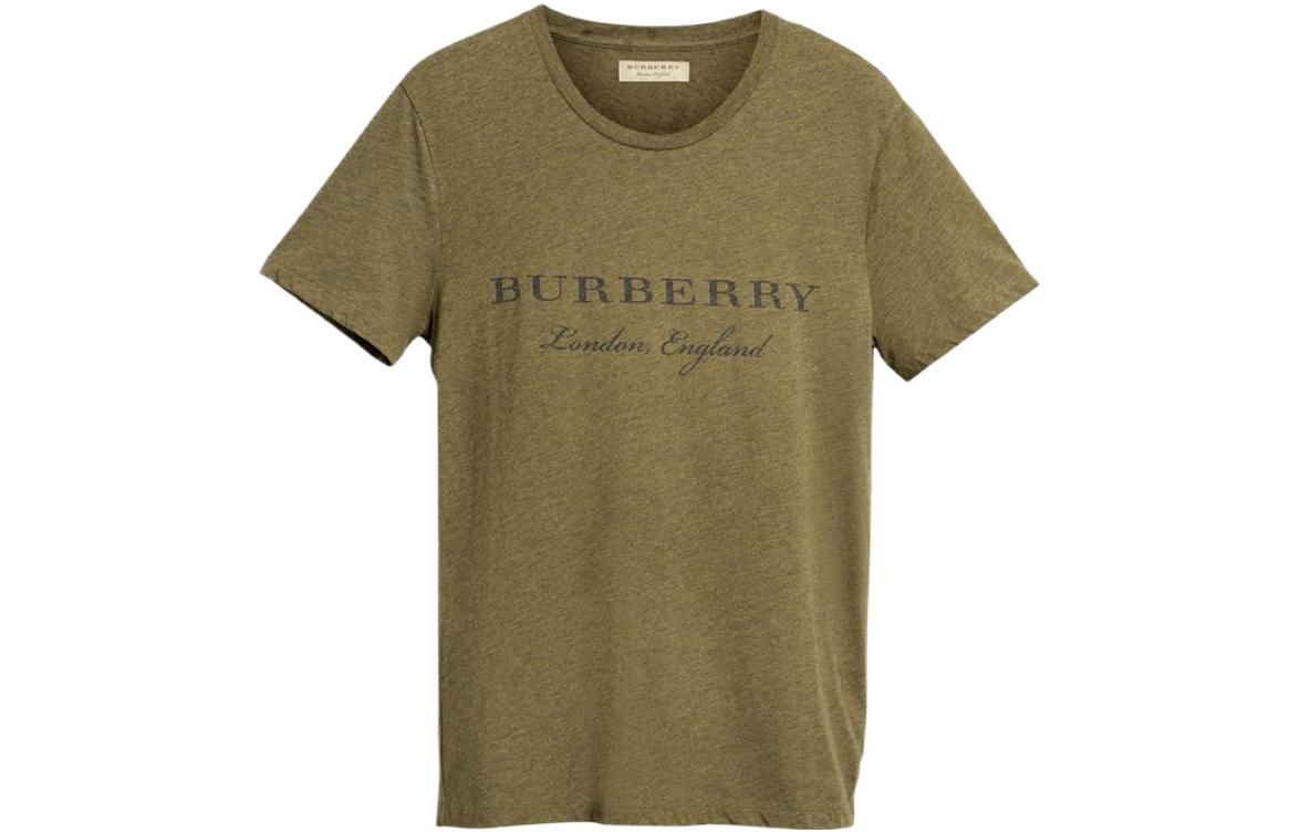 Burberry  Green Letter Logo Print Crew Neck Short Sleeve T-Shirt. 40601241