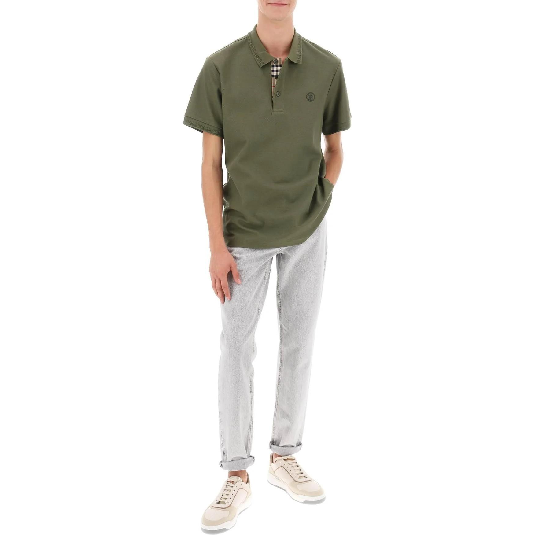 Lookbook Burberry  Green Polo Shirt with Solid Color and Embroidered Logo. 80831561