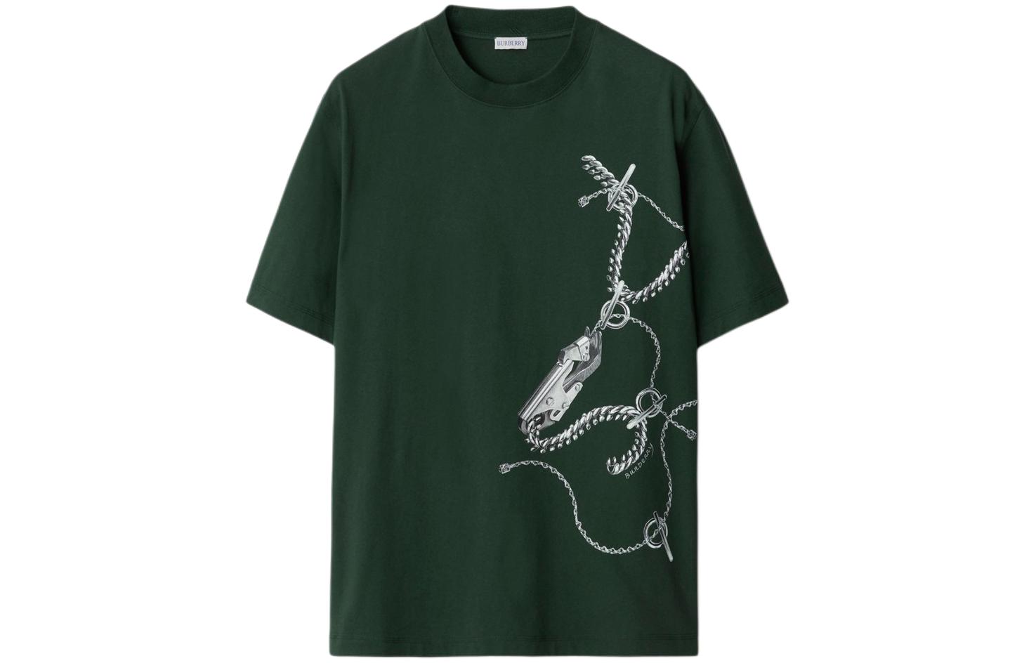 Burberry  Green Printed Loose Fit Crew Neck T-Shirt 80895781