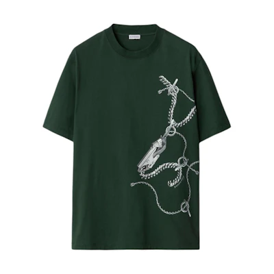 Burberry Green Printed Loose Fit Crew Neck T-Shirt 80895781