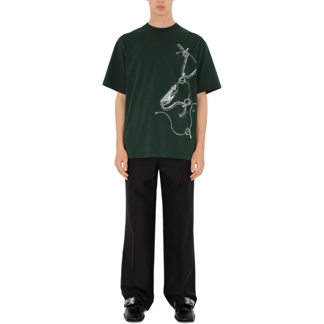 Shop Burberry Kaos Hijau Longgar Cetak Crew Neck 80895781