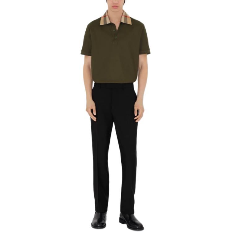 Shop Burberry  Green Short Sleeve T-Shirt with Check Button Design. 80959231