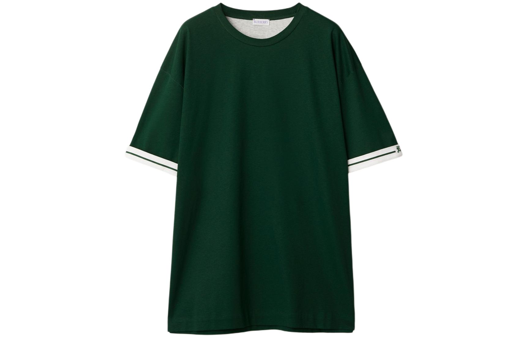 Order Burberry Kaos Hijau Garis Cotton Crewneck Lengan Pendek. 80813011