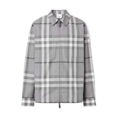 Burberry Grey Check Cotton Zip-Up Long Sleeve Shirt 80557381