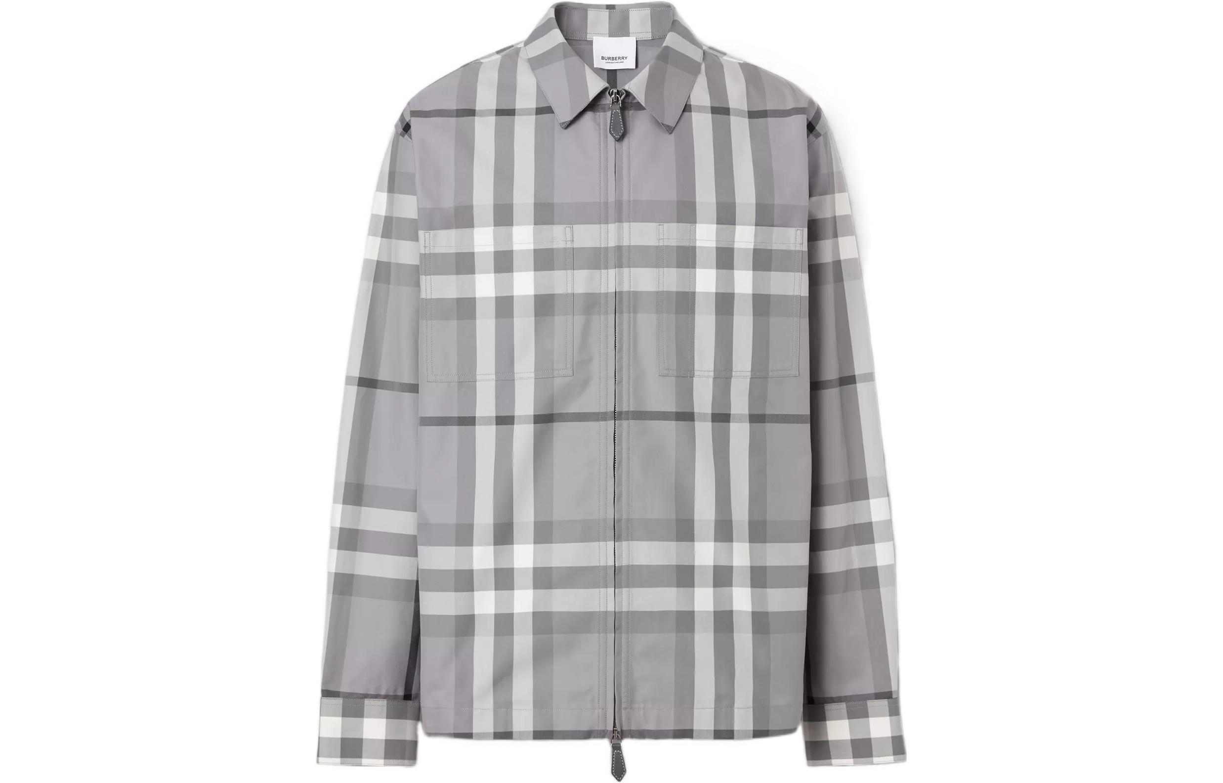 Burberry  Grey Check Cotton Zip-Up Long Sleeve Shirt 80557381 圖 2