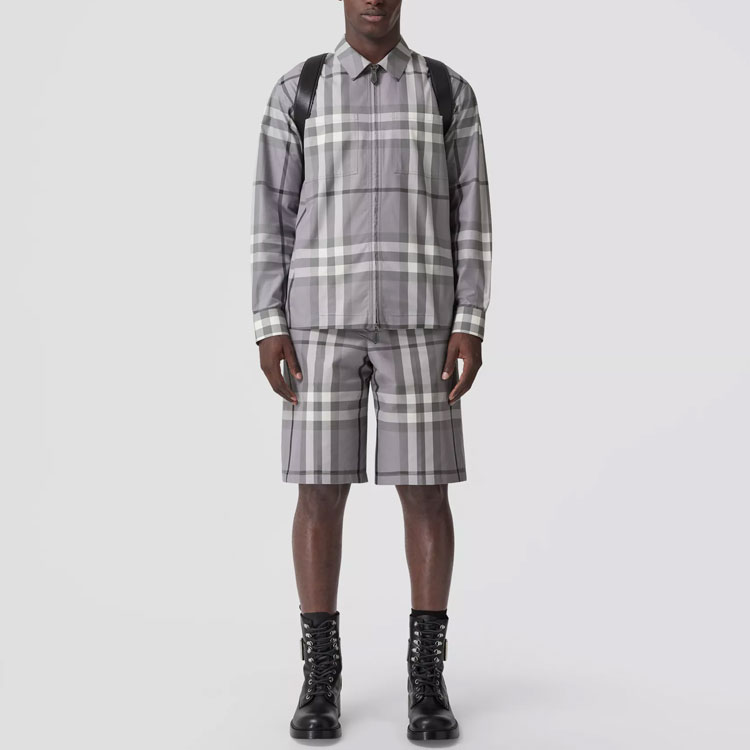Burberry  Grey Check Cotton Zip-Up Long Sleeve Shirt 80557381 圖 3