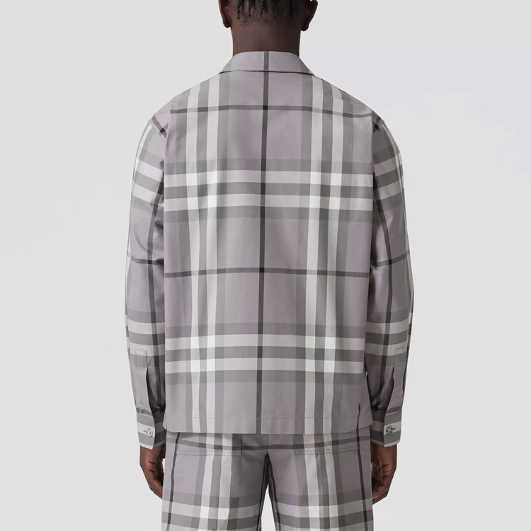 Burberry  Grey Check Cotton Zip-Up Long Sleeve Shirt 80557381 圖 4