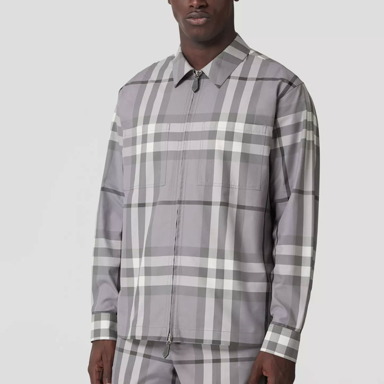 Burberry  Grey Check Cotton Zip-Up Long Sleeve Shirt 80557381 圖 5