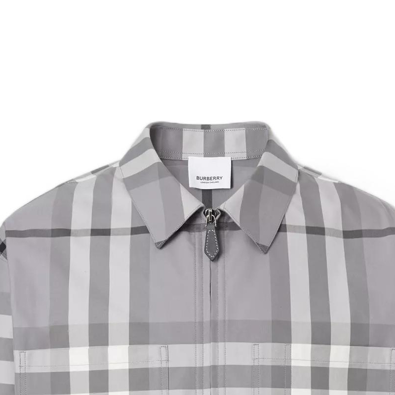 Burberry  Grey Check Cotton Zip-Up Long Sleeve Shirt 80557381 圖 6