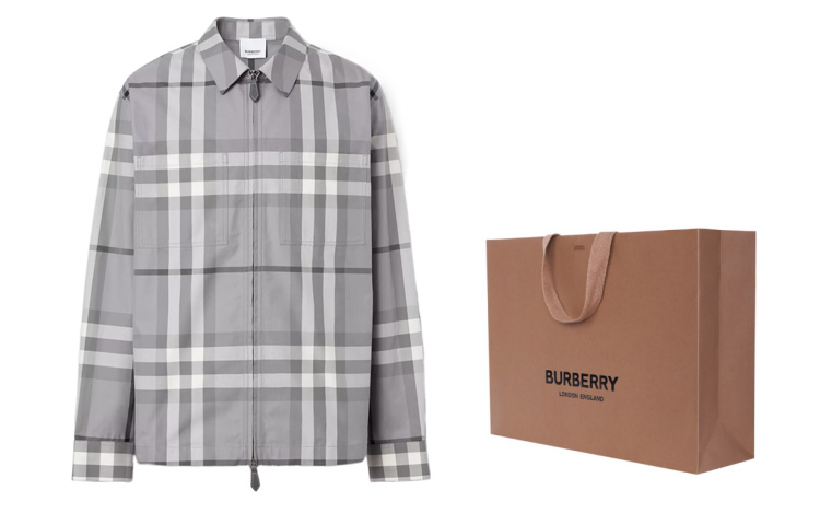 Burberry  Grey Check Cotton Zip-Up Long Sleeve Shirt 80557381 圖 7