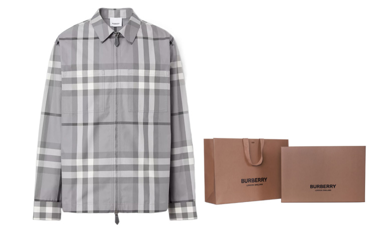 Burberry  Grey Check Cotton Zip-Up Long Sleeve Shirt 80557381 圖 8