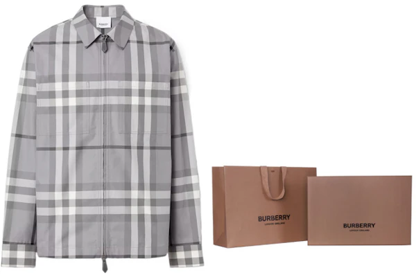Burberry Grey Check Cotton Zip-Up Long Sleeve Shirt 80557381 Cheap Burberry Grey Check Cotton Zip-Up Long Sleeve Shirt 80557381