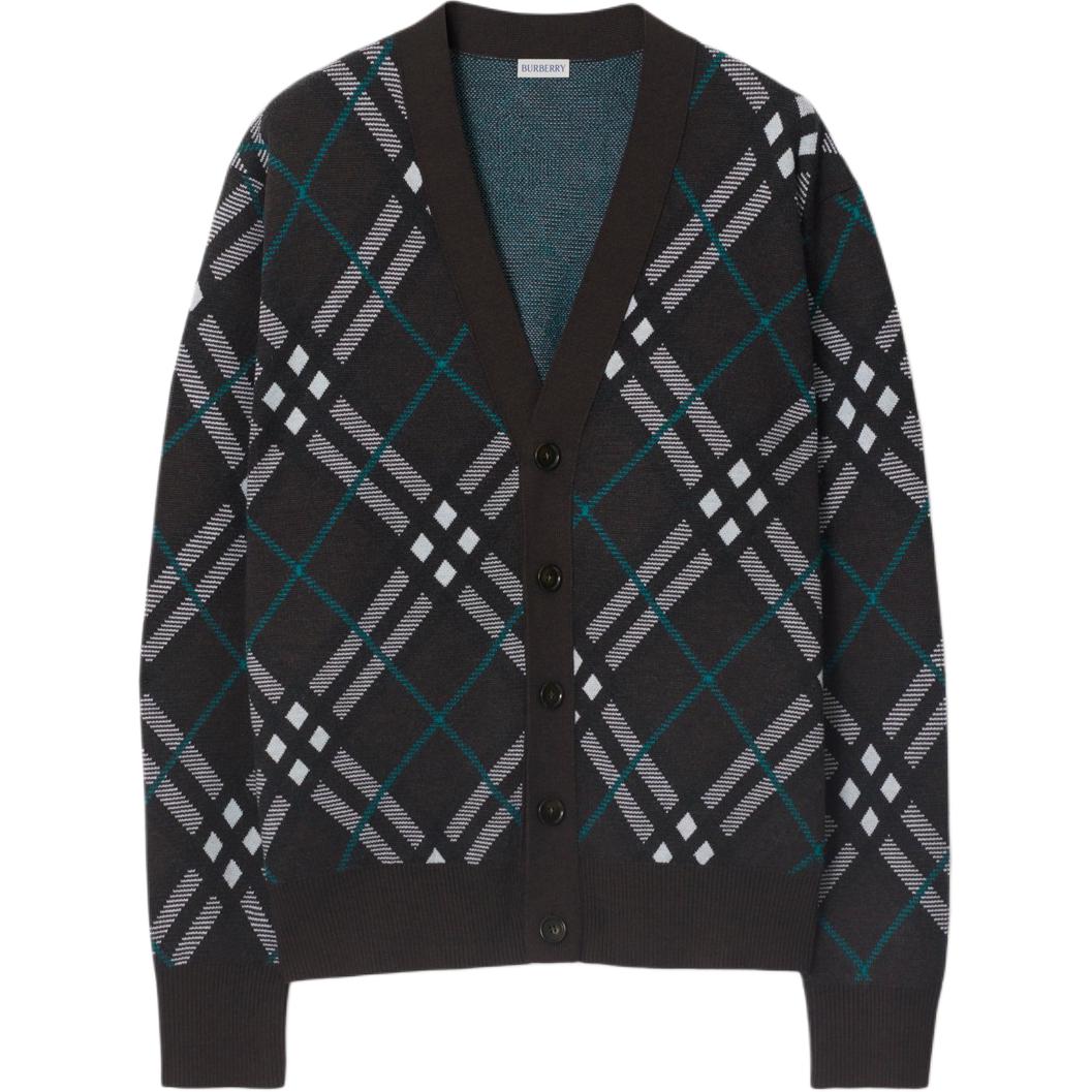 Burberry  Grey Check Jacquard Knit Sweater Long Sleeve Loose Fit. 80934961