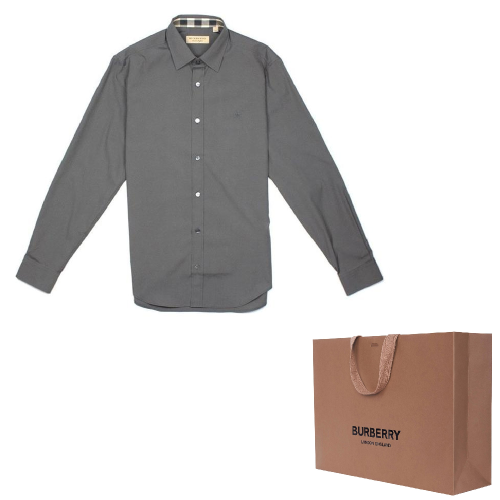 Lookbook 博柏利灰色长袖衬衫，品牌标志设计，单排扣款式。 80667671