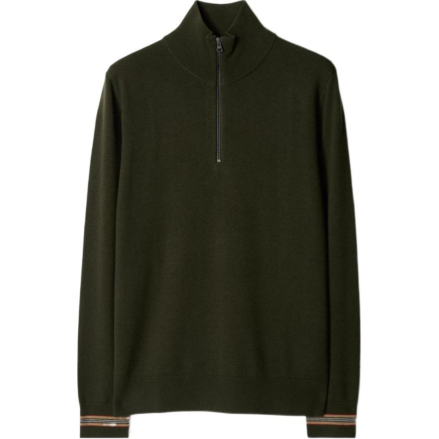 Order Burberry  Half-Zip Striped Turtleneck Sweater in Dark Green. 80926371