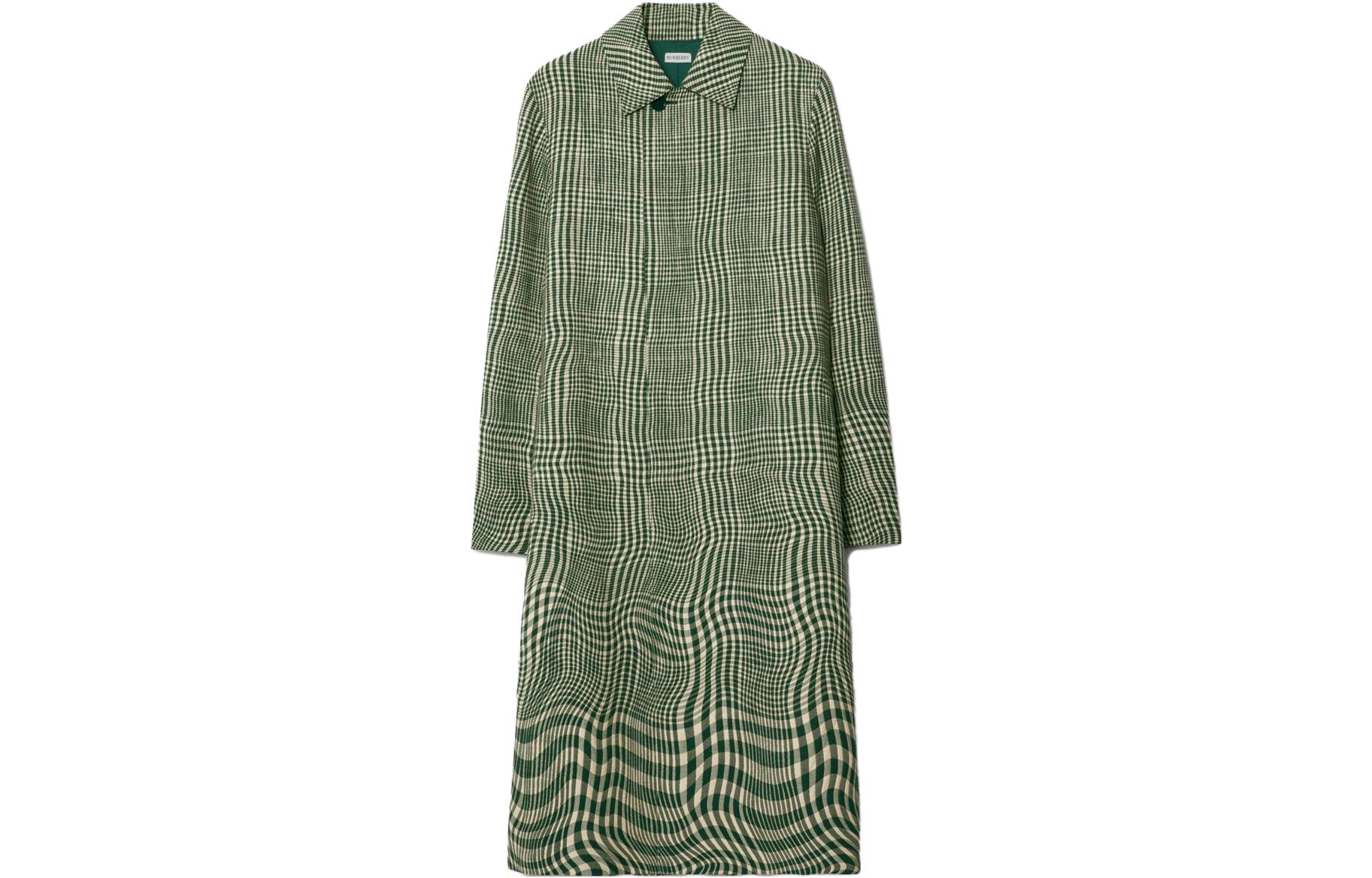 Order Burberry Abrigo Largo de Raya Curvada Verde Hiedra de un Solo Botón 80841041