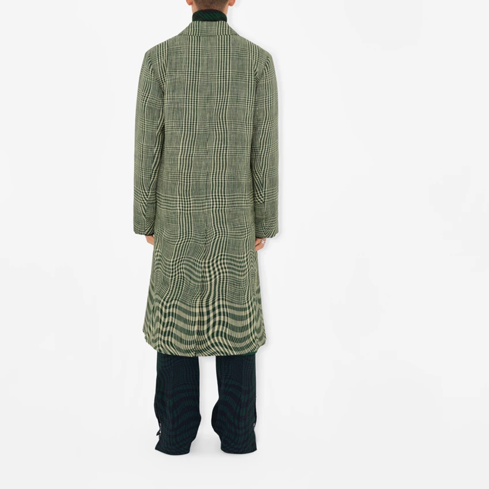 Purchase Burberry Abrigo Largo de Raya Curvada Verde Hiedra de un Solo Botón 80841041