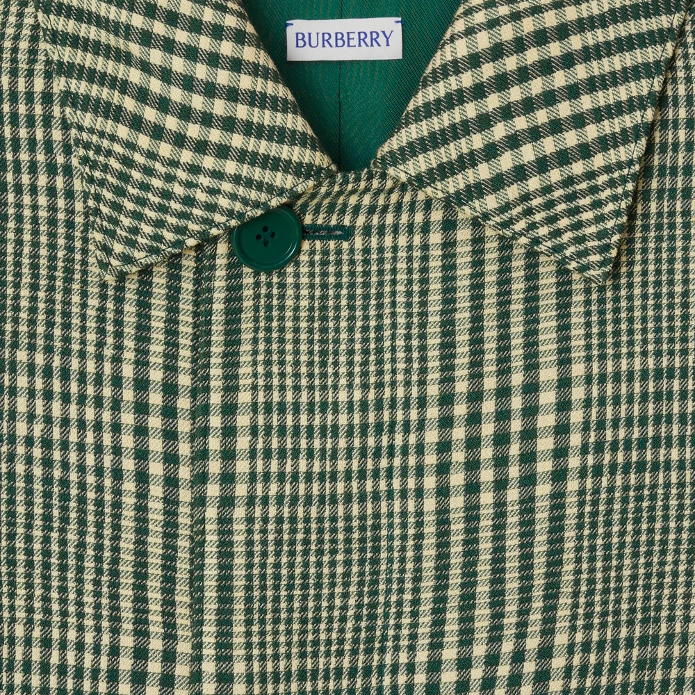 Sizing Burberry Abrigo Largo de Raya Curvada Verde Hiedra de un Solo Botón 80841041