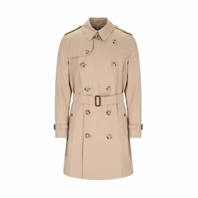 Burberry Khaki Mid-Length Trench Coat with Tailored Waist Design. 80793881