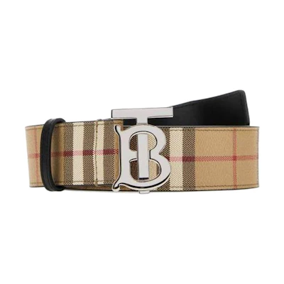Burberry Leather Belt with Checkered Buckle Brown 4cm Wide. 80702941