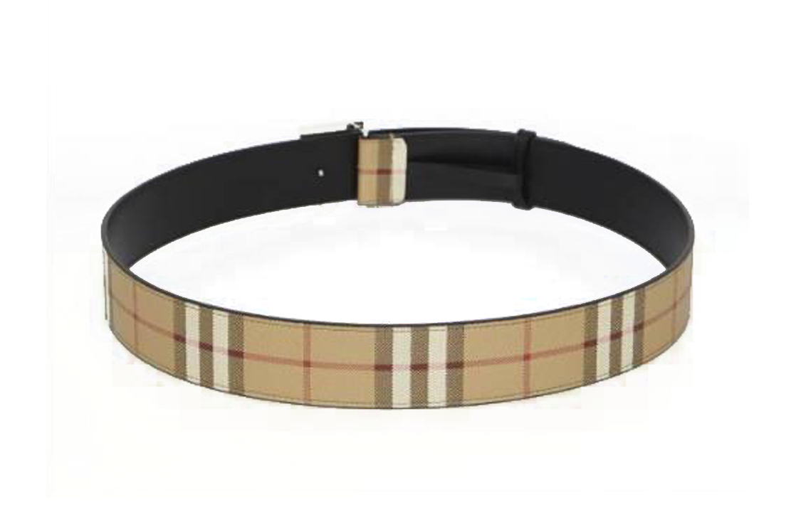 Shop Burberry  Leather Belt with Checkered Buckle Brown 4cm Wide. 80702941
