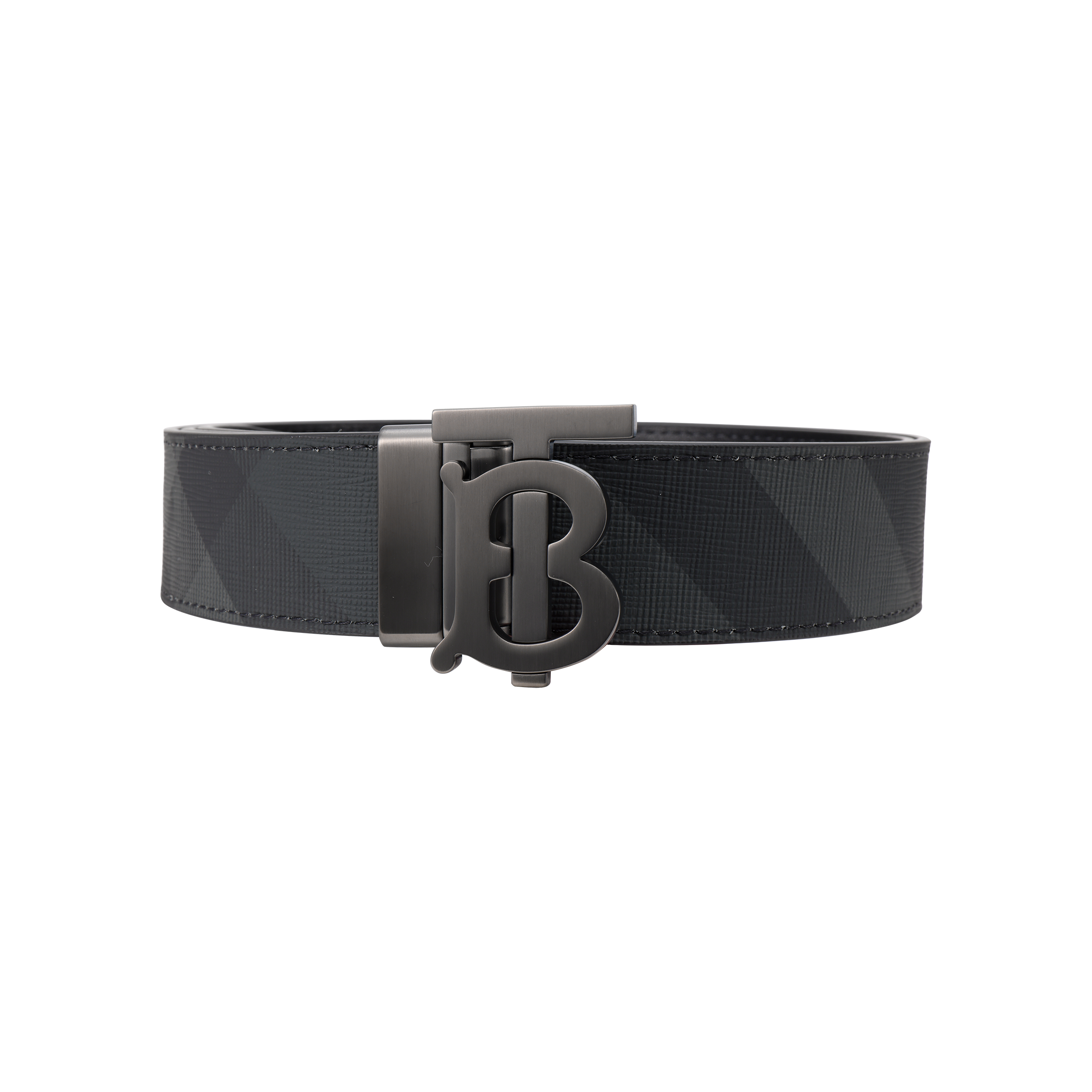 Burberry  Leather Belt with Smooth Letter Buckle in Charcoal/Gunmetal, 3.5cm Wide. 8065339