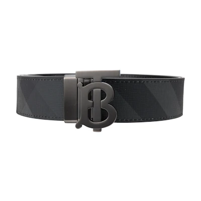 Burberry Leather Belt with Smooth Letter Buckle in Charcoal/Gunmetal, 3.5cm Wide. 8065339