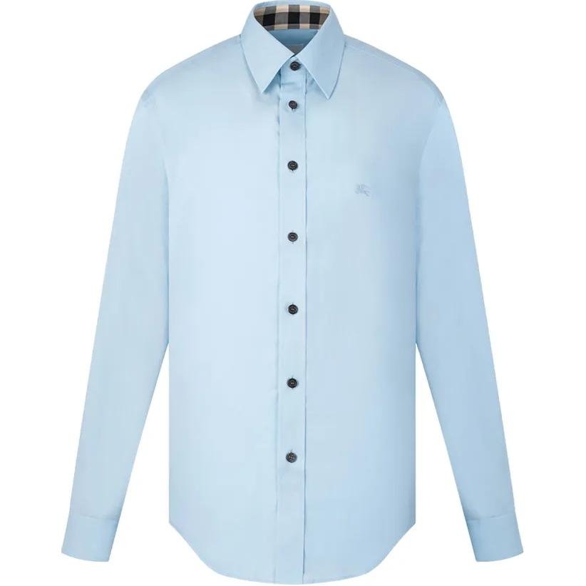 Burberry  Light Blue Long-Sleeve Solid Color Shirt with Point Collar 80667661