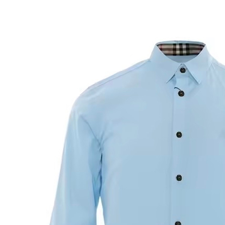 Shop 버버리 라이트 블루 포인트 칼라 롱슬리브 솔리드 컬러 셔츠. 80667661