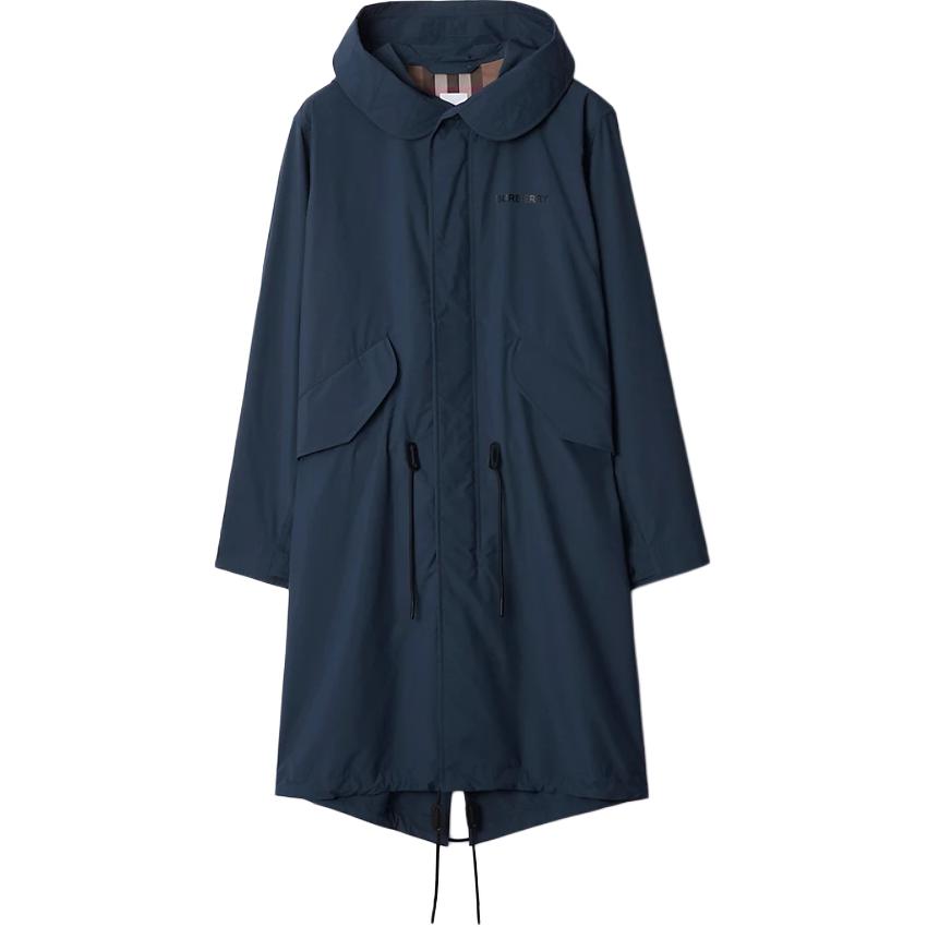 Burberry  Lightweight Navy Blue Hooded Long Parka Coat. 80842301