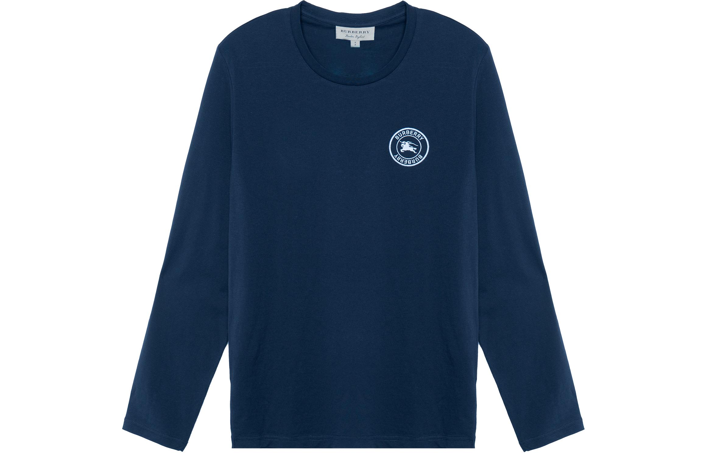 Order 巴宝莉海军蓝长袖圆领T恤衫带标志。 80042541