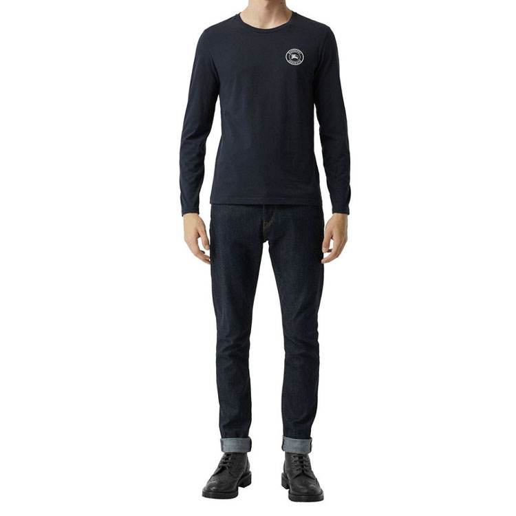 Shop 巴宝莉海军蓝长袖圆领T恤衫带标志。 80042541