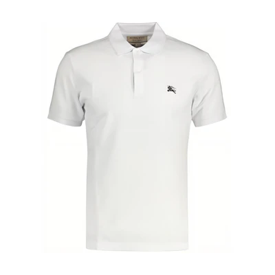 Burberry Logo Embroidered Check Short Sleeve Polo Shirt White 80362511