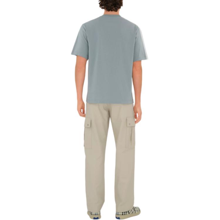 Shop Camiseta Burberry Logo Print Hombro Caído Cuello Redondo Azul Haze 80984041